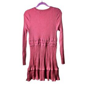 Anthropologie Somerset Mini Sweater Dress Pink Rose Ribbed Knit Tiered Ruffle‎ M